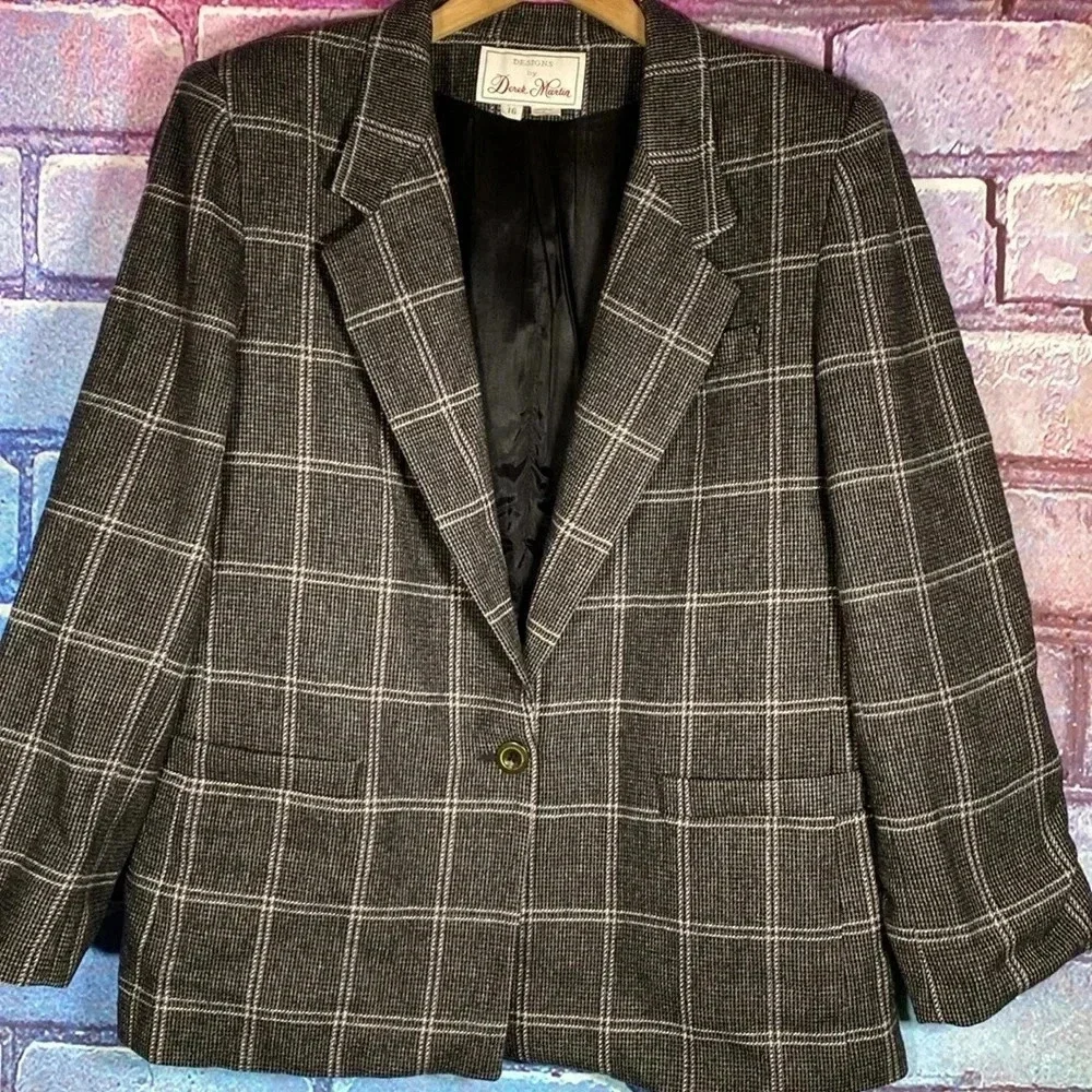Designs by Derek Martin Women's Blazer Size 16 Blazer Plaid Grey - Picture 3 of 8